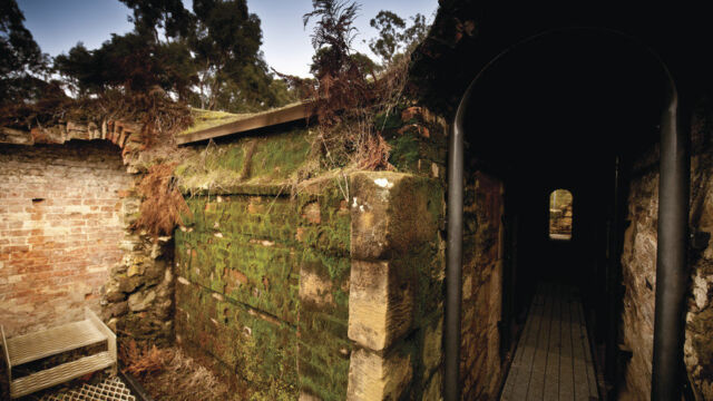 Entrance to underground cells at the Coal Mines Entrance to underground cells at the Coal Mines, Historic Site, Port Arthur, TAS Australia