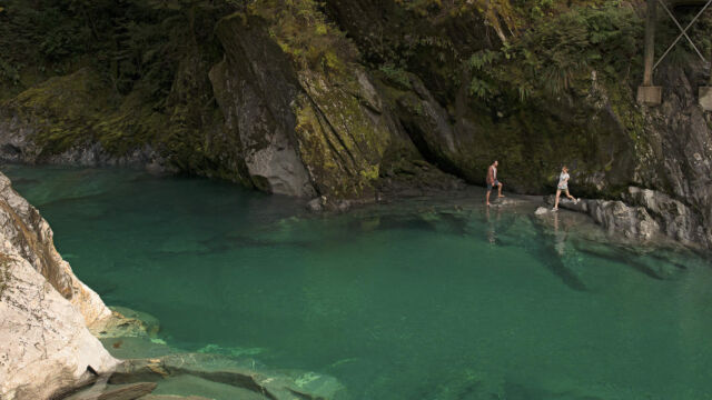 near Haast Pass between Wanaka and the West Coast, South Island Blue Pools