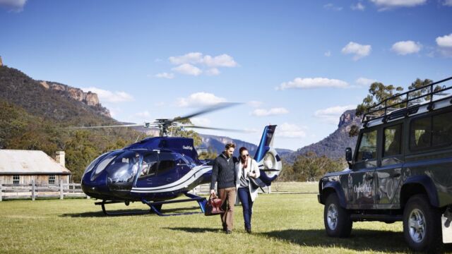 Helicopter Arrival Emirates One and Only Wolgan Valley Blue Mountains